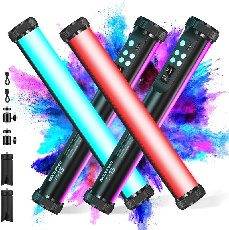 soonpho 2Pack RGB LED Video Light Stick Wand,3200K~8500K Magnetic Photography Tube Light,360° Full RGB Light Stick with 4000mAh Battery for YouTube Video,Vlog,Live Game Streaming… - Image 1